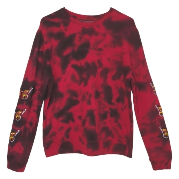 Blind Rooster Influencer Red Black Tie Dye Butterfly Embroidered Sweatshirt M - Picture 1 of 12
